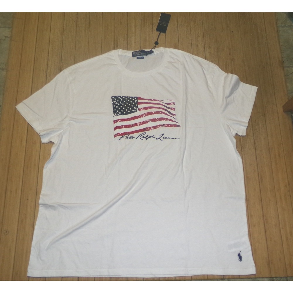Polo Ralph Lauren Mens XXL White American Flag Graphic T-Shirt Classic Fit NWT